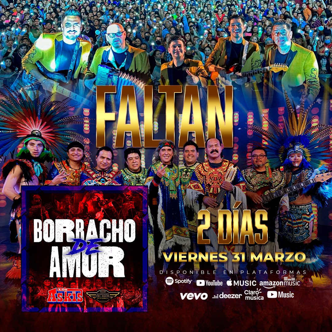 Faltan dos días para el gran estreno del Tema “Borracho de Amor “ Feat con Nuestros amigos de Guardianes del Amor de Arturo Rodriguez se oye espectacular!!! @altafontemx #askisinternacional