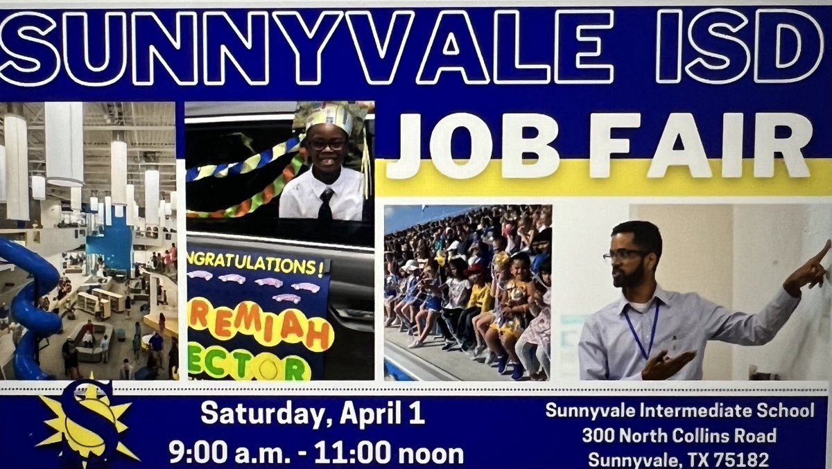 You are invited to Sunnyvale ISD Job Fair this Saturday!! Come see us!!