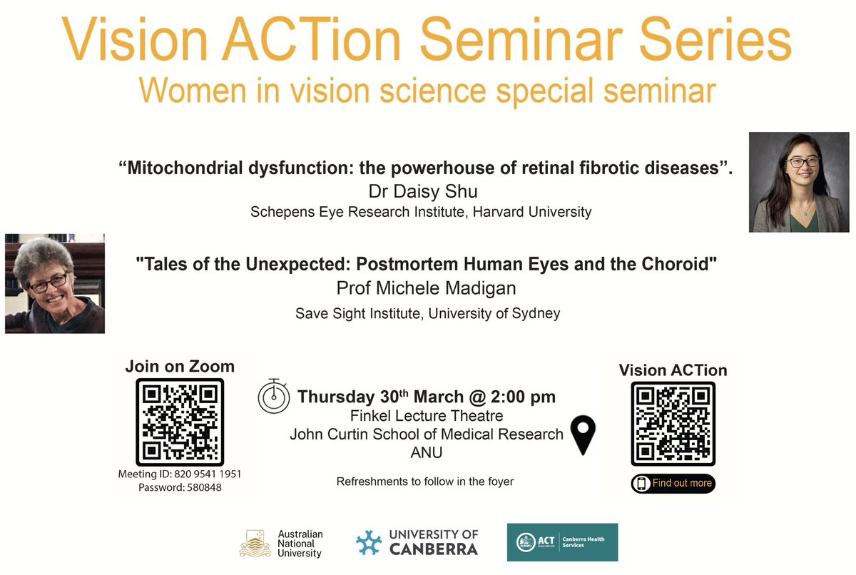 Discover groundbreaking insights in Vision Science at the first Vision ACTion seminar! Join us this afternoon at 2pm AEDT to hear amazing research with a focus on Women in Vision Science. All are welcome, don't miss out!

anu.zoom.us/j/82095411951?…

#visionscience #WomenInScience