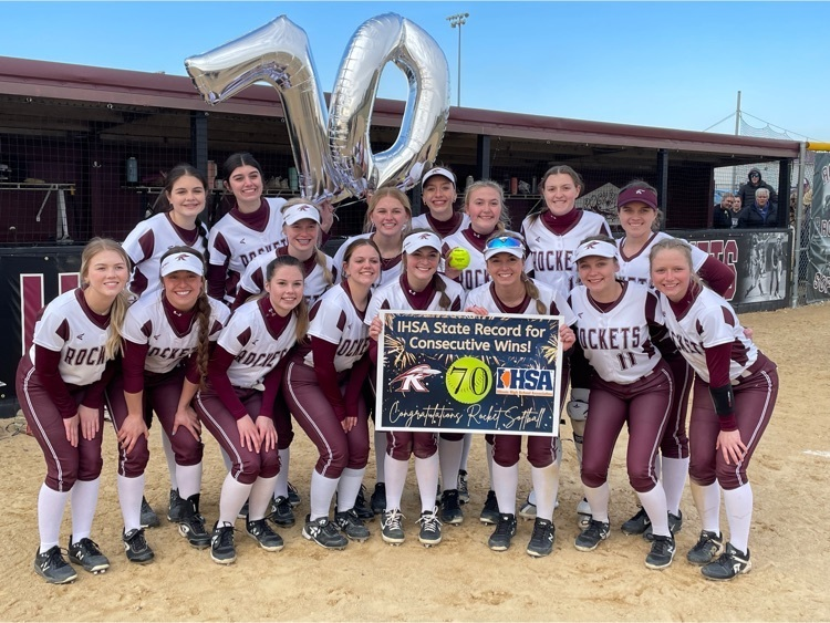 rockridgesports's tweet photo. Congratulations to the Rocket Softball Team on winning their 70th consecutive game, which breaks the IHSA State Record!! https://t.co/m9HpsbUKGm