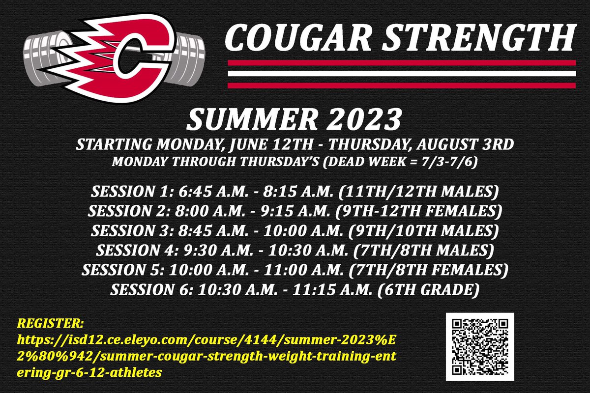 CougStrength's tweet photo. Summer Cougar Strength Registration is open! Contact Coach Diggins if you have any questions. https://t.co/8EmZQXC8Ot