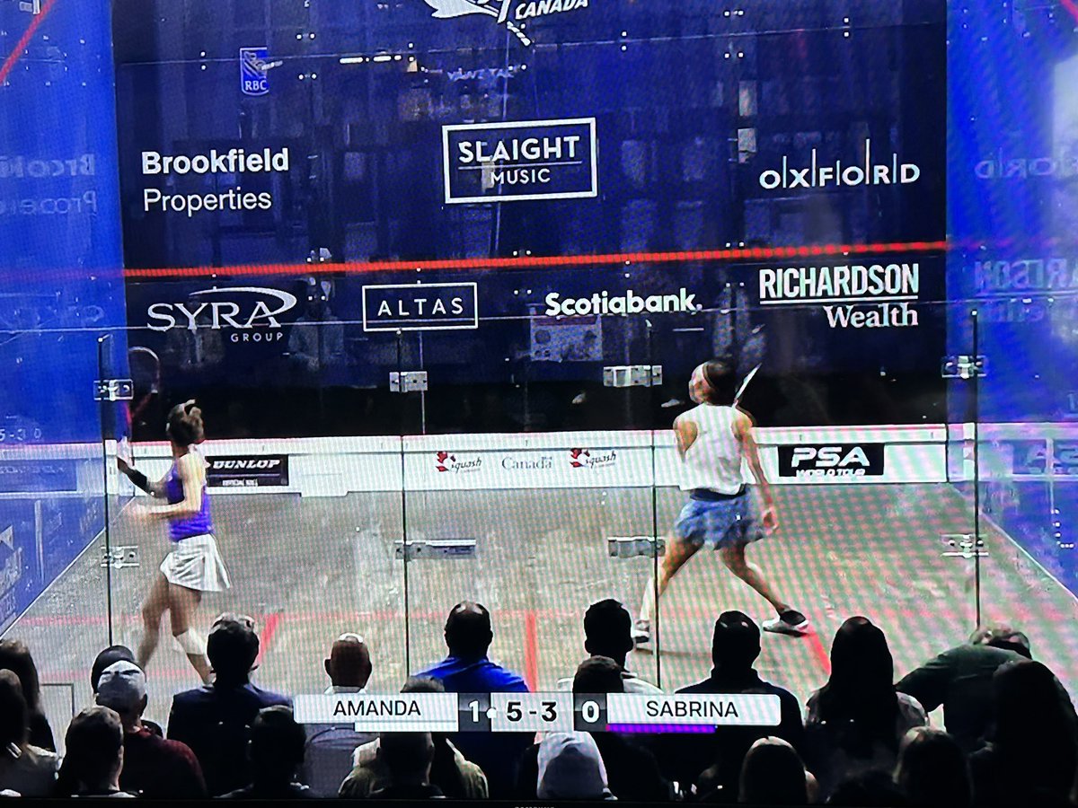 SquashRepublic's tweet photo. When you’re this famous they use your first names only.

Amanda Vs Sabrina on @cbcgem courtesy of @PSAWorldTour and @SquashTV 

#SquashonTV 
#squashincanada 
#PWRCRT
#CanadianWomensOpen https://t.co/dDyPMMe8bv