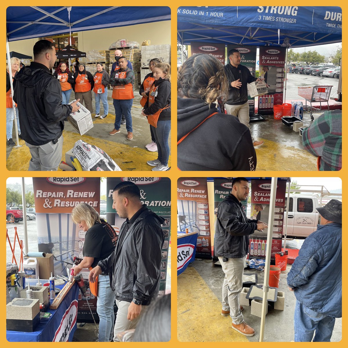 LuisRapidset's tweet photo. 🚨 Rain or Shine! Team Glendora #6617 took care of its PRO’s 💪🏼 
 The feedback on Rapidset’s new Asphalt repair mix was incredible! Only at The Home Depot! 

Thank you @CasolaNoel for the amazing hospitality! 

#proappreciationweek #exclusivepartner https://t.co/se2mbaKKtp