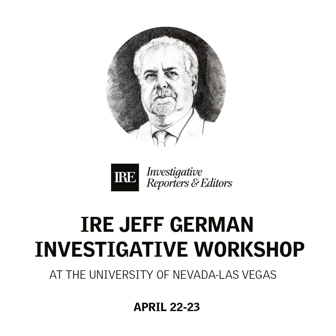 spjlv's tweet photo. Reminder: @IRE_NICAR is bringing a two-day invesigative workshop to Las Vegas of April 22-23.

The workshop honors Jeff German, a longtime Review-Journal reporter, and will feature several of his former colleagues. 
https://t.co/ImwReBFAJc https://t.co/iWQXc9kIW7