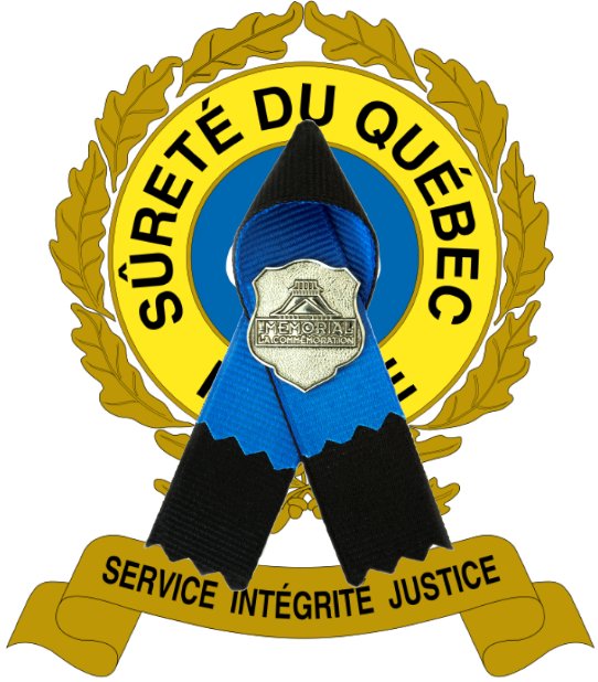 RibbonSociety's tweet photo. To Honour the tragic death in the Line of Duty, please use and share this image of the Police and Peace officers' Memorial Ribbon superimposed over the Sûreté Du Québec badge. https://t.co/s42J8LatwB