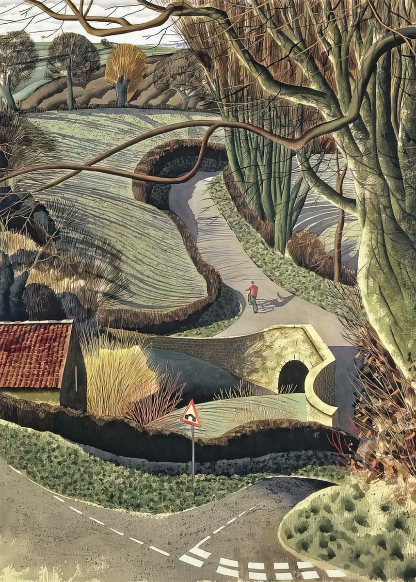 Good morning - I hope you slept like a sculpin-stuffed halibut - I'm starting with ‘Cycling Home’, Simon Palmer, watercolour, ink and gouache, 1996. Available as a single card, or as part of the Simon Palmer Greetings Card Collection Part III.
rathergoodart.co.uk/product/simon-…
#simonpalmer