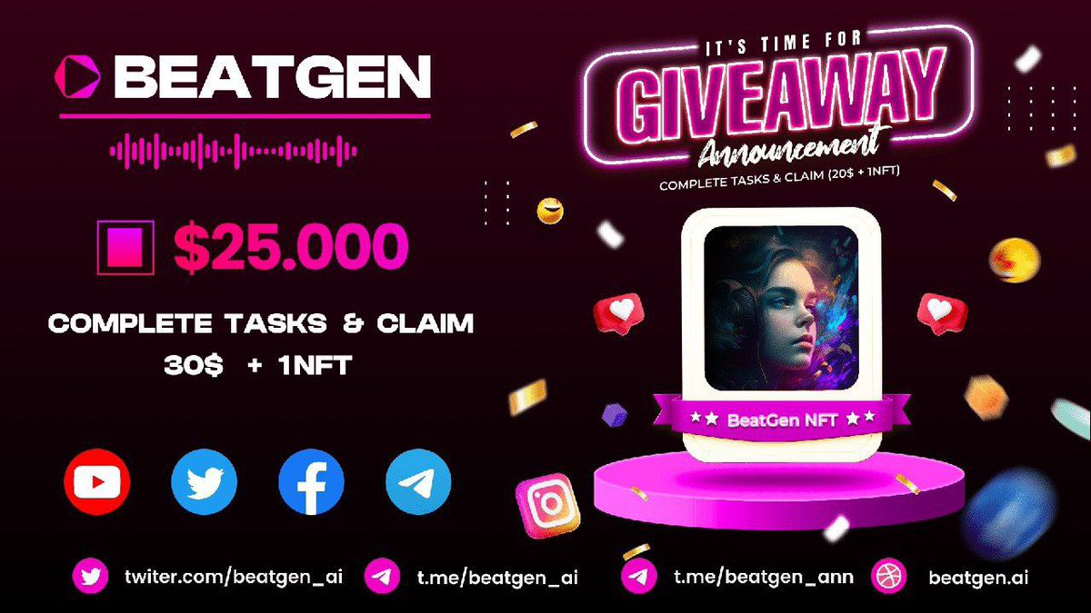 🔥 THE $25000 GLEAM GIVEIVEAWAY CAMPAIGN IS NOW LIVE! 🔥 ⭐ Participate in this Global Campaign to #EARN and #LEARN more to know about the #BeatGen 😀 👉 gleam.io/EfyuU/beatgen-… 😀 EVENT DETAILS: t.me/beatgen_ann/23 #Giveaway #Airdrop $BGN