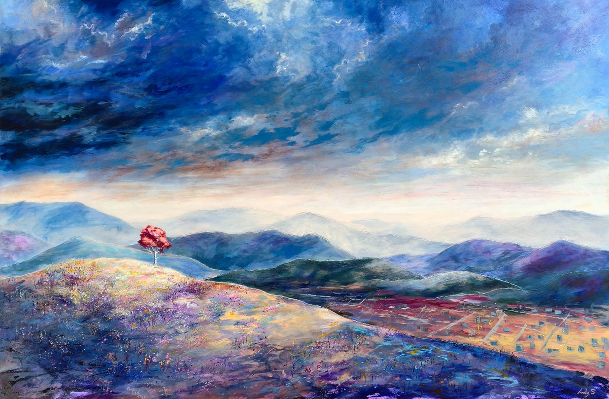 AndySumnerArt's tweet photo. Finally finished with my painting "The Red Tree", acrylic &amp; ink on 122x80cm hardboard. This was quite a struggle. I feel the need to paint something small, quick and easy next! 

#painting #expressionistlandscape https://t.co/L1YEEhK6jT