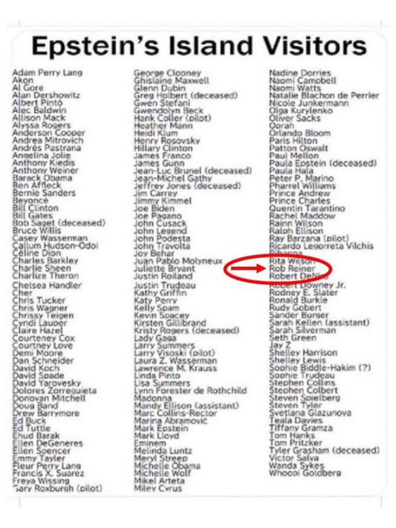 SparkyBru's tweet photo. @robreiner You must have gone for years to Epstein Island huh? Was it girls or boys that you victimized for life? https://t.co/lZzdOuJIHm