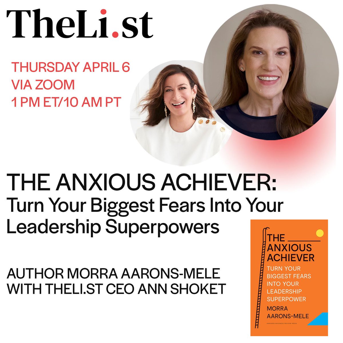 Ready for our next Launch with TheLi.st event? Because we definitely are! 

Join us April 6 for <a href="/annshoket/">Ann Shoket</a> + <a href="/morraam/">Morra Aarons Mele</a> in conversation about Morra's new book! " 

Sign up to attend right here ➡️➡️ us06web.zoom.us/meeting/regist…