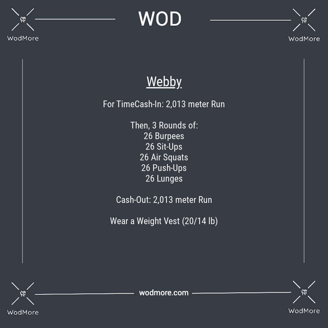 wodmore1's tweet photo. Webby
https://t.co/vlGTpf3hiq
Follow for daily workouts and let us know how you get on. 🔥
#wodmore #crossfitgirls #dailywod #herowod #benchmarkwod #WOD #instawod #training #trainingcamp #crossfitcommunity #crossfitlife #hiitworkout #trainingideas #crossfit #workout https://t.co/0HMb8cYNkW