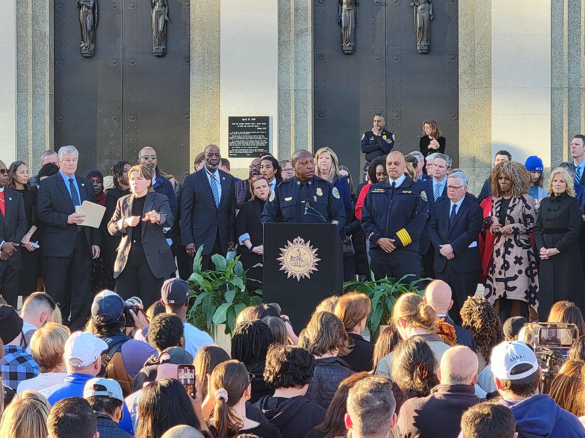 MNPDNashville's tweet photo. Chief Drake at the vigil for the Covenant victims: "Our officers have cried &amp; are crying with the Nashville community &amp; the world. From your support, we gather strength &amp; the will to carry on in the protection of our city. May you, too, be strong as we face the coming days." https://t.co/qLQDruHp53