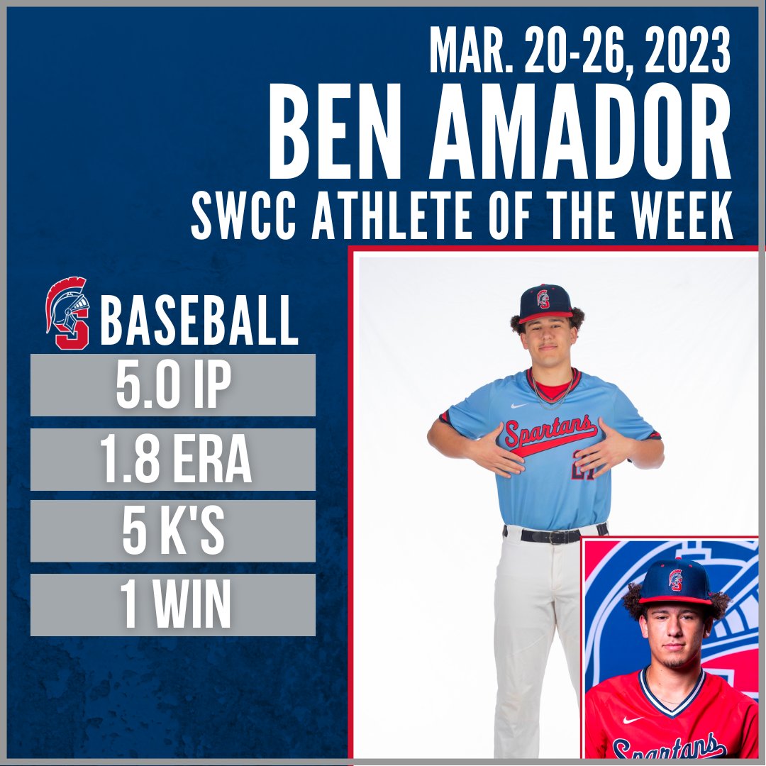 SWCCSpartans's tweet photo. 🚨SWCC AOTW Mar. 20-26, 2023🚨

⚔️Ben Amador, Baseball

#SpartanNation⚔️ https://t.co/cDfgwWkLi0