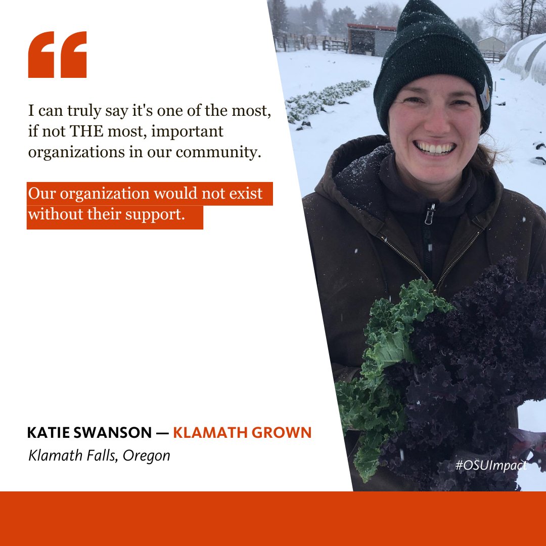 OSUAgSci's tweet image. The OSU Statewide programs make it possible for organizations like Klamath Grown to thrive. 

"In a low resource community like ours, they have been an essential support system both on the local and state level..."

#OSUImpact @BeaverCaucus