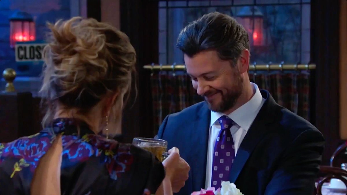 NicoleAndEJ's tweet photo. - EJ: "I'd much prefer a bottle of Veuve Clicquot, but any port in a storm." 
- Nicole: "Elvis, just make the toast." 

😂❤️ #EJole #Days https://t.co/R3XyNITt7m
