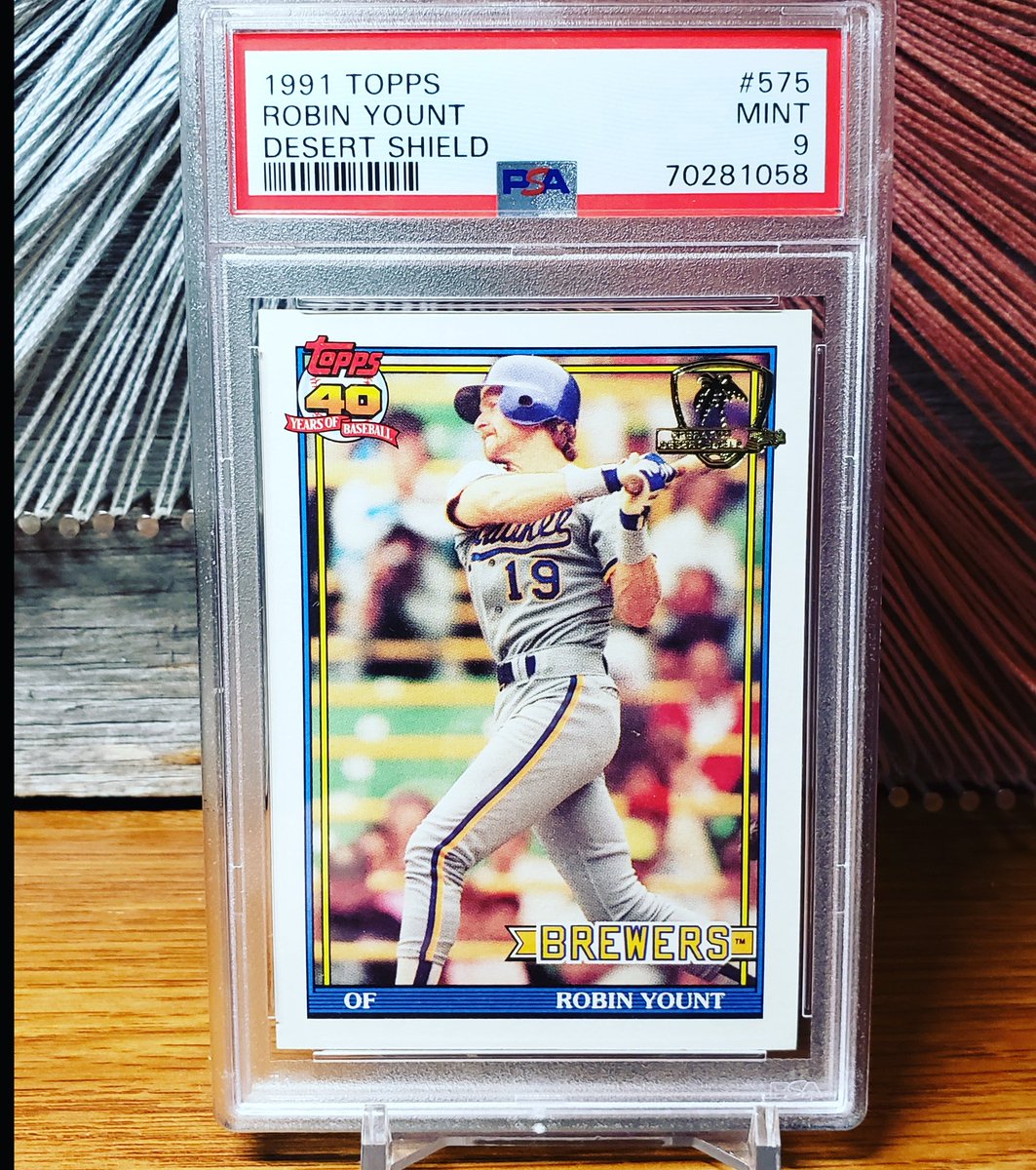 Cool Mailday - 1991 Topps Desert Shield Robin Yount PSA 9!! Total Pop graded is 244 for this release. I think the total # released is thought to be around 7K and distributed to soldiers fighting in Iraq. #robinyount #topps #desertshield #thehobby #psacard #baseballcards