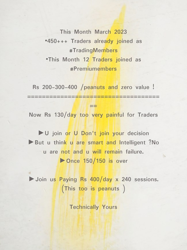 Only for 150 Traders (80/150 joined)😋
•Join us for 300 Tradingsessions as TradingMember 
•From 31st Mar 2023 till July 2024
•300 TS x Rs 130/day !
•+One #FreeSeminar +1 #Webinar u will able to attend 
•Stocks/Futures /Commodities

IamAnirudhSethi@Gmail.com🐈‍⬛