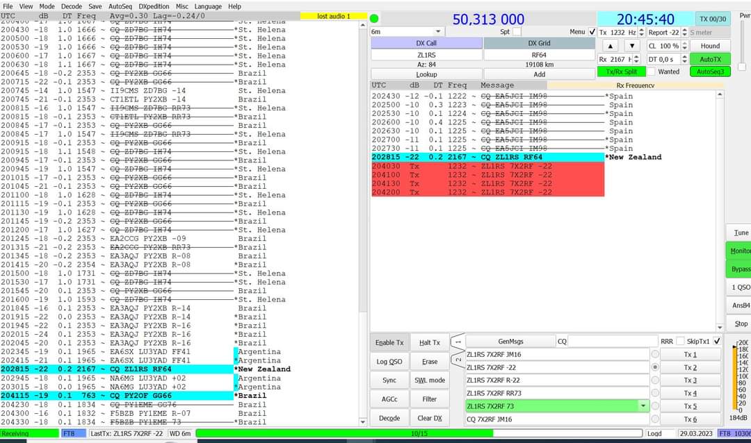 M0NPT's tweet image. More than 19108 Km in 6 meters !!!! Between 7X2RF and a ZL station today 🥰🥰🥰 #hamr #MagicBand