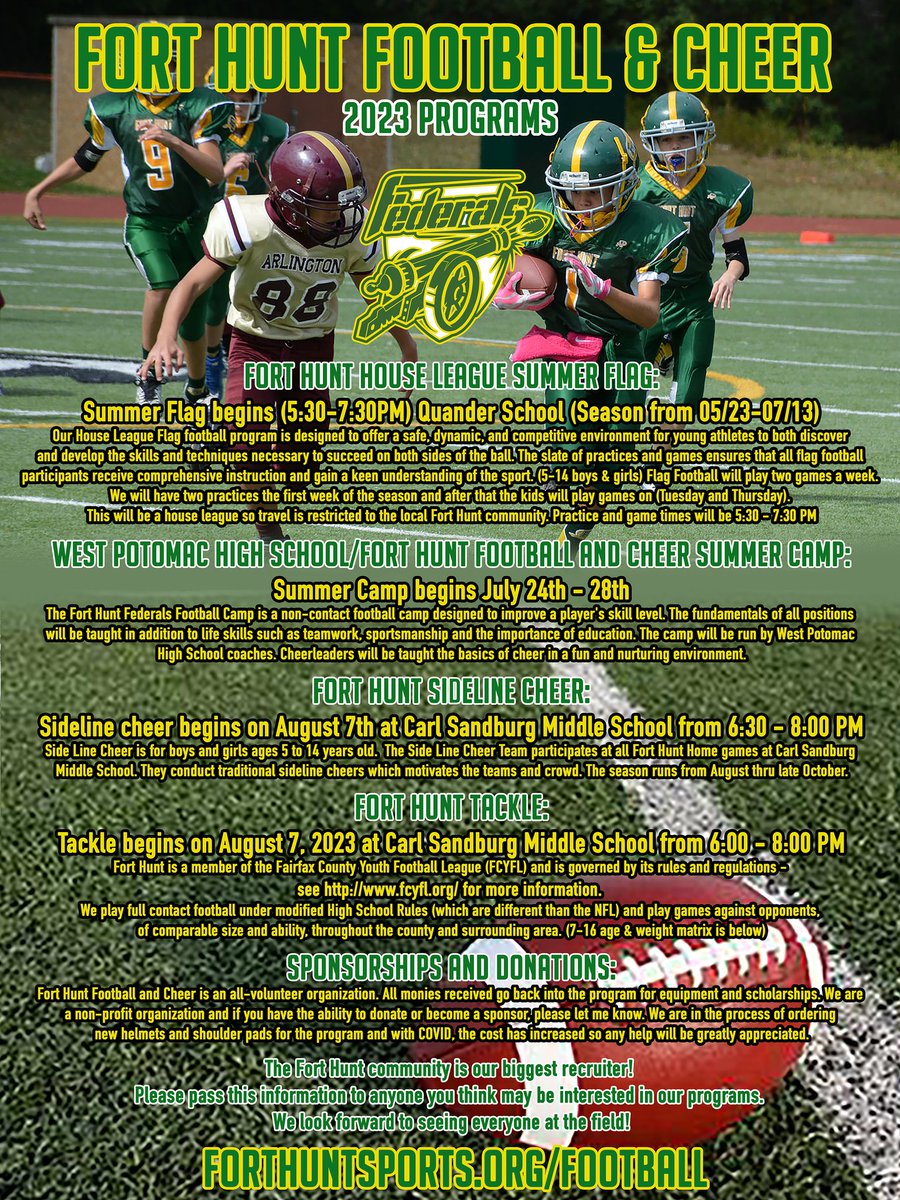 Registration is open for all Fort Hunt 2023 programs. Please share with anyone that may interested! Come join the Fort Hunt Family!