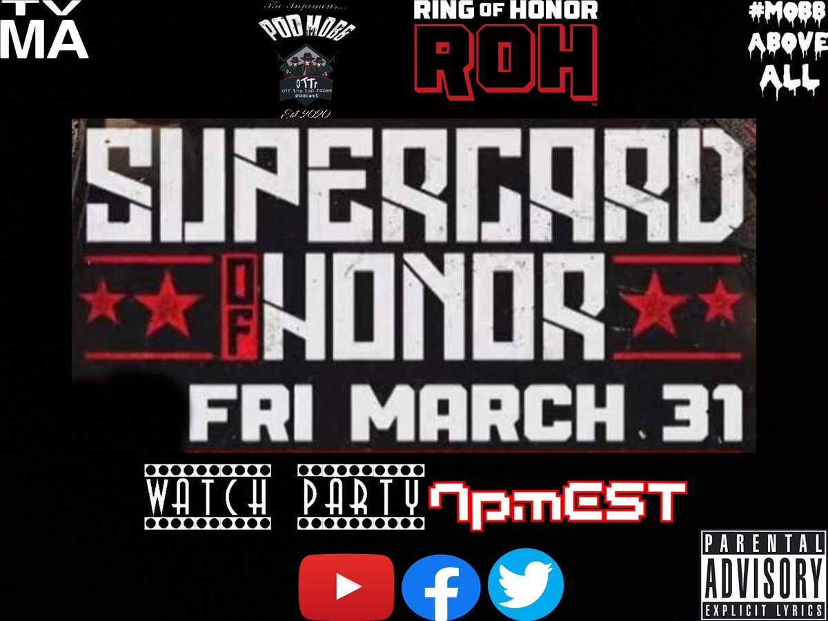 OTTRMobb's tweet photo. Our #WatchPartyWeekend  ROH Supercard of Honor Friday 7pmEST, Saturday: NXT Stand &amp; Deliver 1pmEST/WWE Wrestlemania 39 Night One 7pmEST &amp; Wrestlemania Night 2 7pmEST on the O.T.T.R Network 
#WrestleManiaWeek #WrestlingCommunity #WatchAlong #WatchParty #WrestleMania39 https://t.co/yZz4IU34Ec