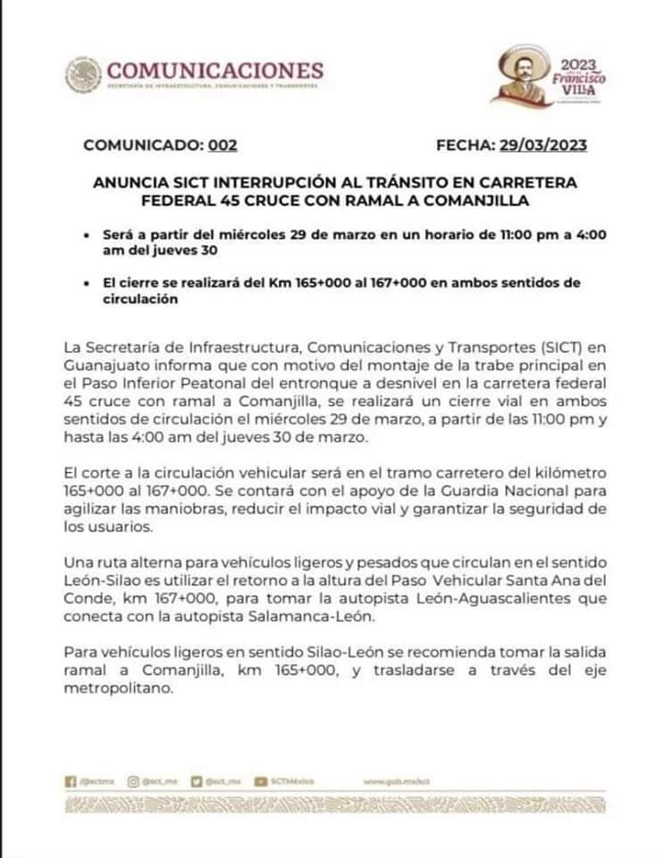 ReporTAxiLeon's tweet photo. ⚠️⚠️⚠️⚠️
BLOQUEO TOTAL DE #CARRETERA45
En su ramal con comanjilla por obras que se extenderán a horario no definido aún.
Por esta página le estaremos informando de su reapertura mañana a primera hora https://t.co/1YXepzXZCg