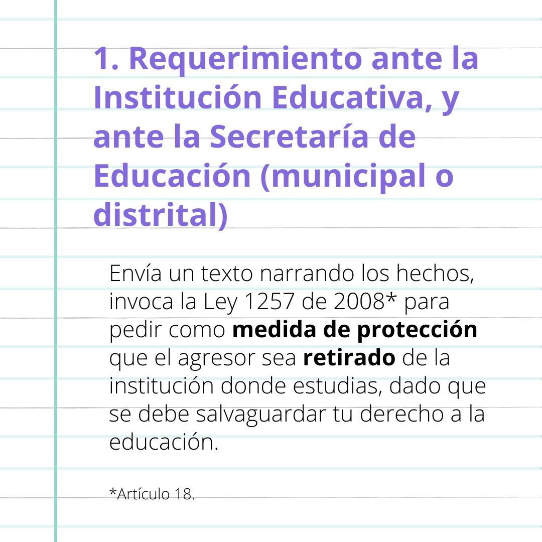 EsPorTodasCol's tweet photo. 2. Puedes hacer un requerimiento escrito a tu colegio con copia a la Secretaría de Educación del lugar donde vives.
Puedes interponer una acción de tutela a tu nombre, sin necesidad del acompañamiento de un/a mayor de edad o un/a abogado/a.
Aquí te contamos cómo 👇🏽. https://t.co/PclsLc8ezT