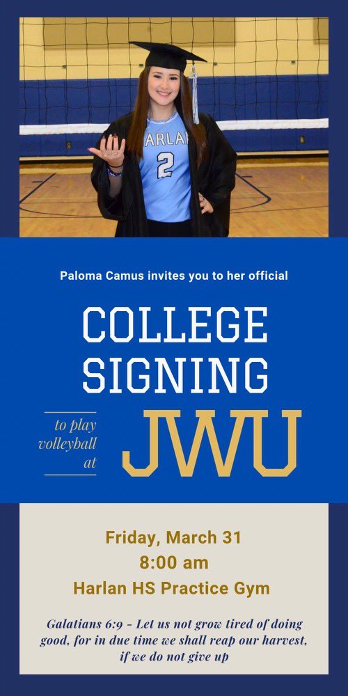 TpTLadybug's tweet photo. @NISDHarlan @HarlanHawks23 @HarlanHawks_VB @ALPHACamus @NISDLosReyes @NISD @JWUAthleticsCLT 
So proud of our baby girl!!!! 💙🏐💛 https://t.co/UEHXDOnLTP