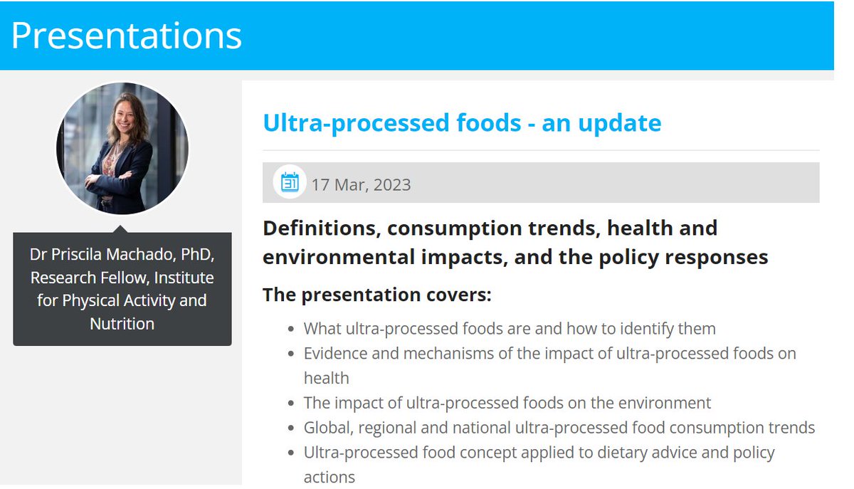 New webinar on #ultraprocessedfoods is out!  ☕️

@eduinnutrition provides a platform for professional development for hundreds of health practitioners. My 2020 free webinar has been used in UPF training across Australia, I hope you find this update useful!
educationinnutrition.com.au/presentations/…