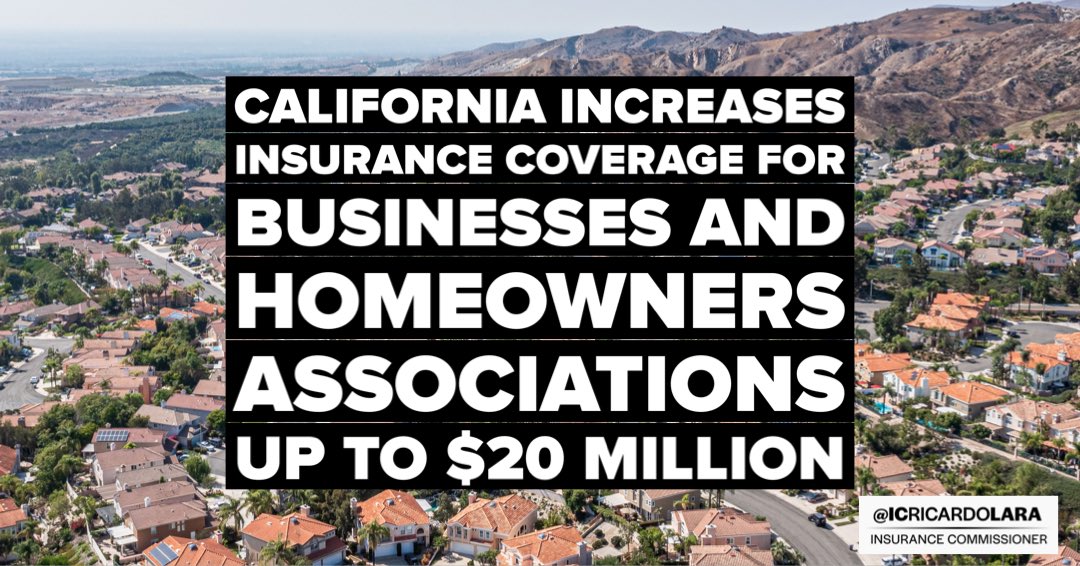 CDInews's tweet photo. .@ICRicardoLara announced the California FAIR Plan Association has agreed to more than double its existing commercial coverage limits to $20 million giving businesses and homeowners associations greater options for insurance. https://t.co/qvKcJuzT5c https://t.co/EjSXRgNvHL