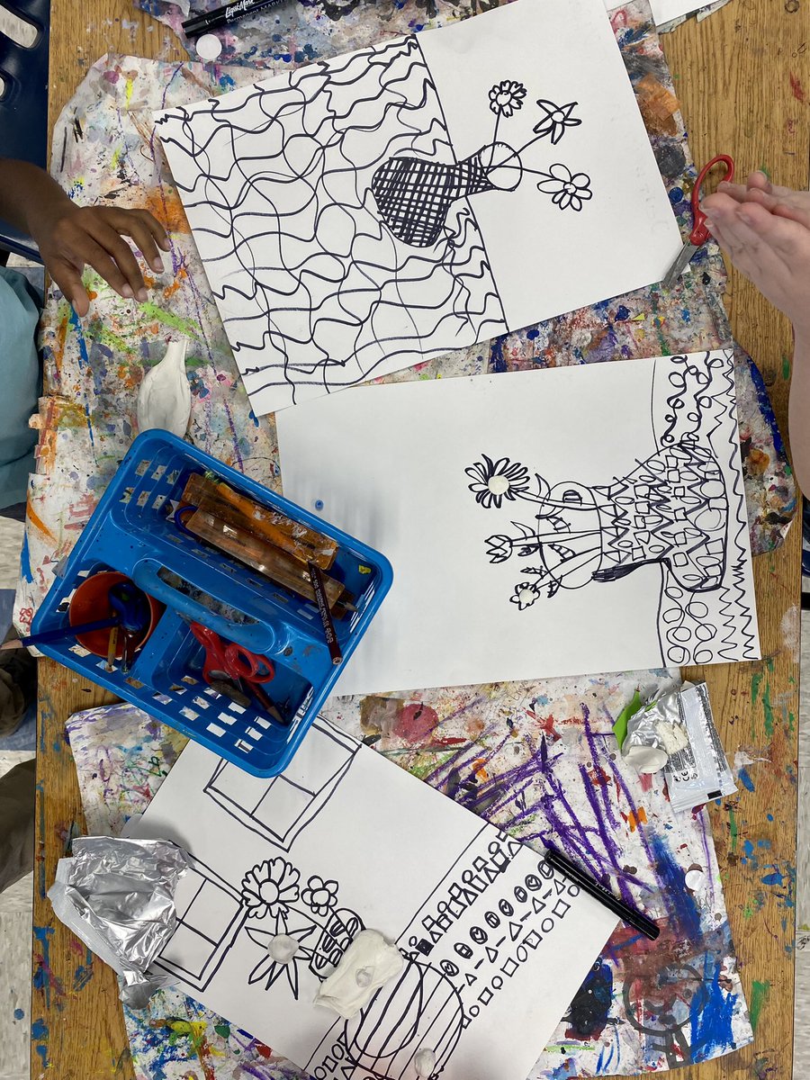 2nd Grade just started a new project this week focusing on pattern and then adding air-dry clay to their flowers for some texture.