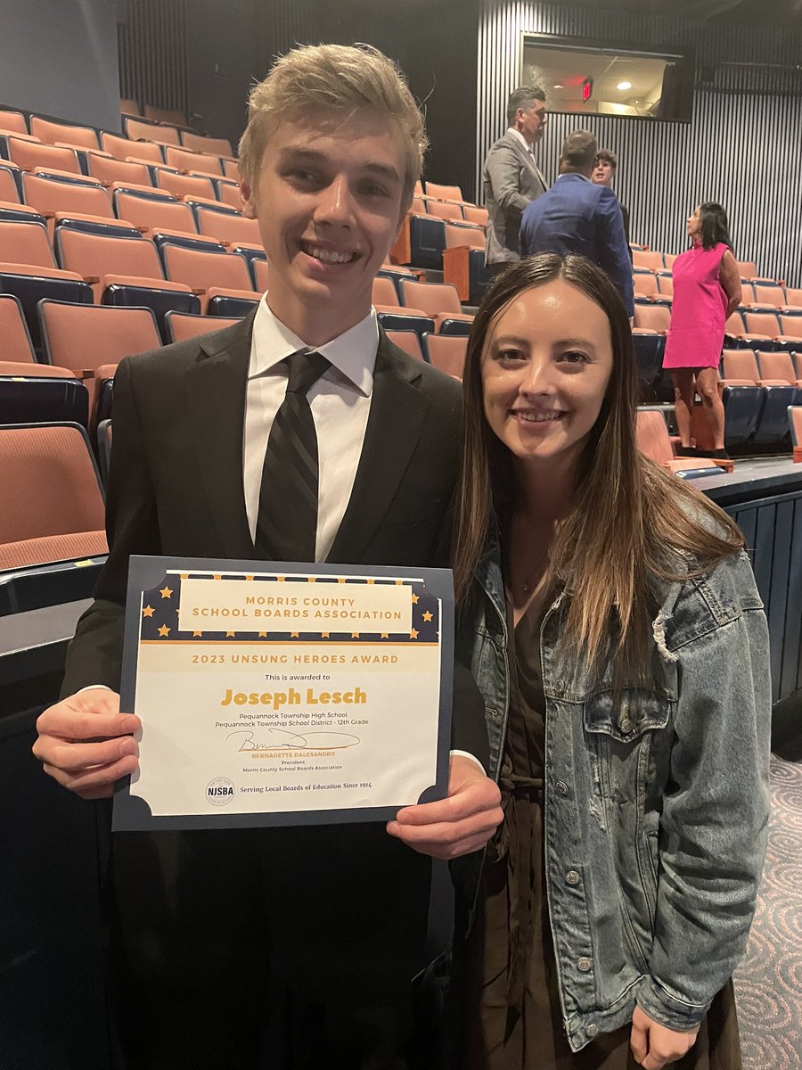 Kymlynn's tweet photo. Joey was recognized tonight at the 2023 Unsung Hero Awards Ceremony! PTHS nominated one 12th grade student for their community service , overall character, and academic excellence. Such an honor! 1st pic is him with Ms. Blau his counselor. https://t.co/2nMeQScWzJ