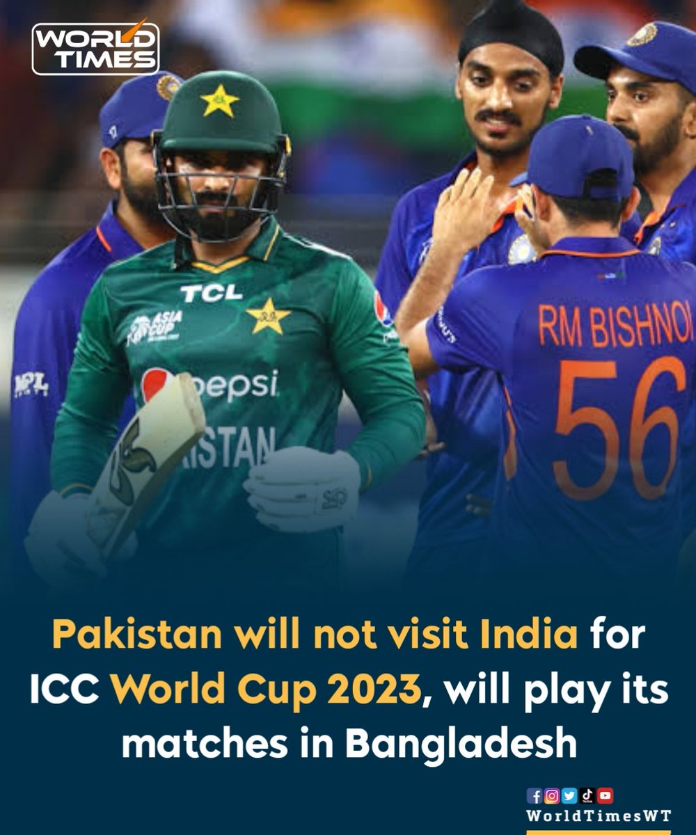 Muhamma89168586's tweet photo. Pakistan will not visit India for ICC World Cup 2023, will play its matches in Bangladesh.

#Pakistan #India #ICC #CricketTwitter   #WorldCup2023 https://t.co/MmgD5sqWLM