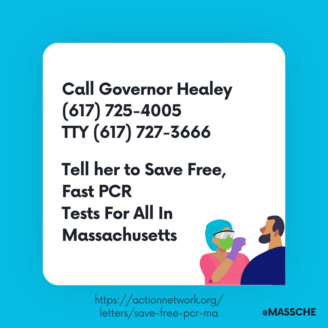 MAHealthEquity's tweet photo. TODAY: Join us in calling @MassGovernor and tell her: Keep the Stop the Spread Sites Open. 
Save and Expand Free PCR testing in MA. 

617 725 4005 9-5
617 727 3666 TTY

Then tell the internet you called. Use #FreeFastPCR

And write: https://t.co/DhdAerufrX https://t.co/mTw1YnRqPo
