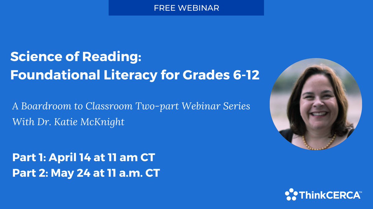 ThinkCERCA's tweet photo. ✏️📆 Mark your calendars for 4/14! 

Free Webinar! We’re going beyond K-5 to share insights on #ScienceofReading for middle and high school and will address the journey of building classroom practice from current state and district policies.

RSVP 👇
https://t.co/S5DKZhL31j https://t.co/I9T6jMe4hQ