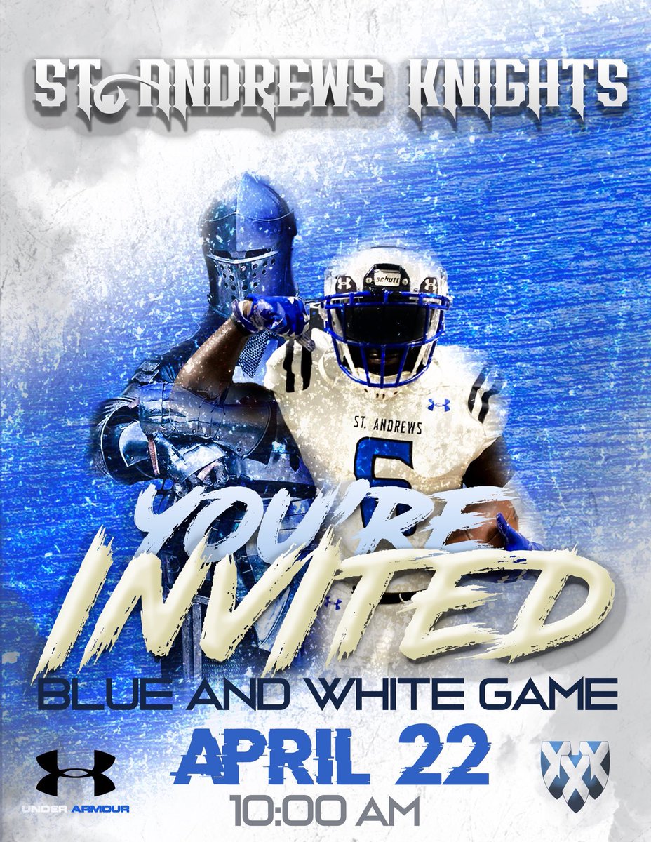 StAndrewsFB's tweet photo. It’s Blue v White Game &amp; 
St Andrews #NAIA COMMIT DAY!.  All recruits get a sideline pass!  Admission is free to all!  

Come join us, watch the game, tour the campus, and join our list of Commits who will sign their Letter of Commitment!!! #knightscreed23 #BleedBlue https://t.co/zAtHqCB4hF