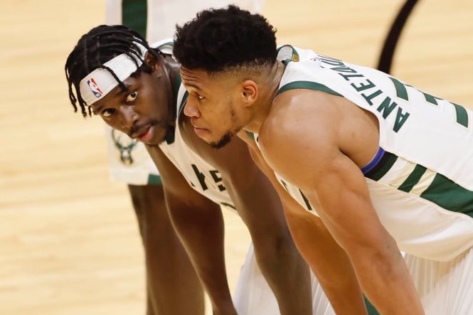 nathanmarzion's tweet photo. Giannis Antetokounmpo and Jrue Holiday tonight:

Giannis:
• 38 points
• 17 rebounds
• 12 assists
• 14-18 FG

Holiday:
• 51 points
• 8 rebounds
• 8 assists
• 20-30 FG

They each played 32 minutes. https://t.co/Gv8ddA3k9q