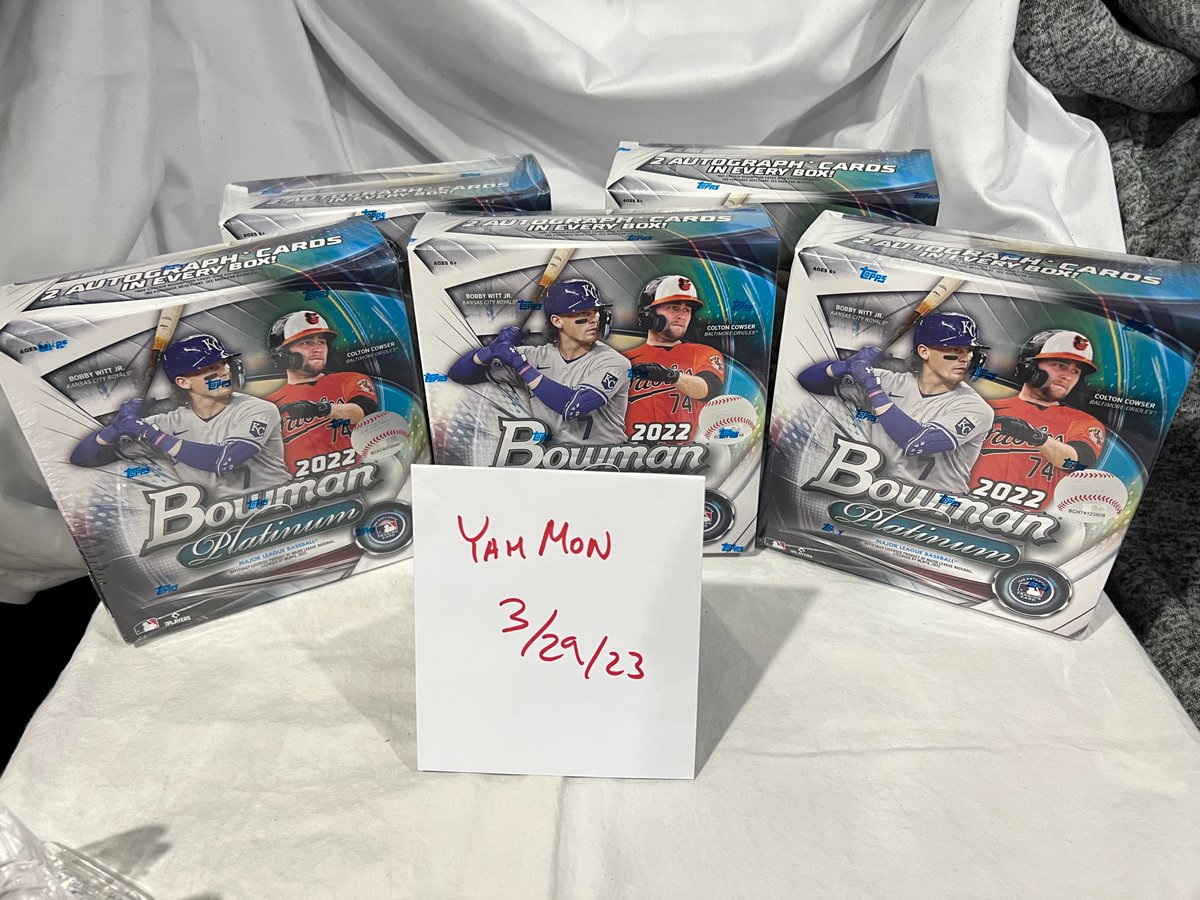 YahMonMLB's tweet photo. 🚨🚨BREAK #5: POGO🚨🚨
(5)- 2022 Bowman Platinum Mega Boxes
$32/spot, Pick 1 team, get 1 random
2/$62 3/$90
Claim👇 +$6 to ship, +1 each add spot
Rips Friday🔥🔥
RT's appreciated
#thehobby #fillthisbreak
@sports_sell @BreakAmplify @MDRANSOM1 @FillThisBreak @ILOVECOLLECTIN1 https://t.co/k9kitYjMXU