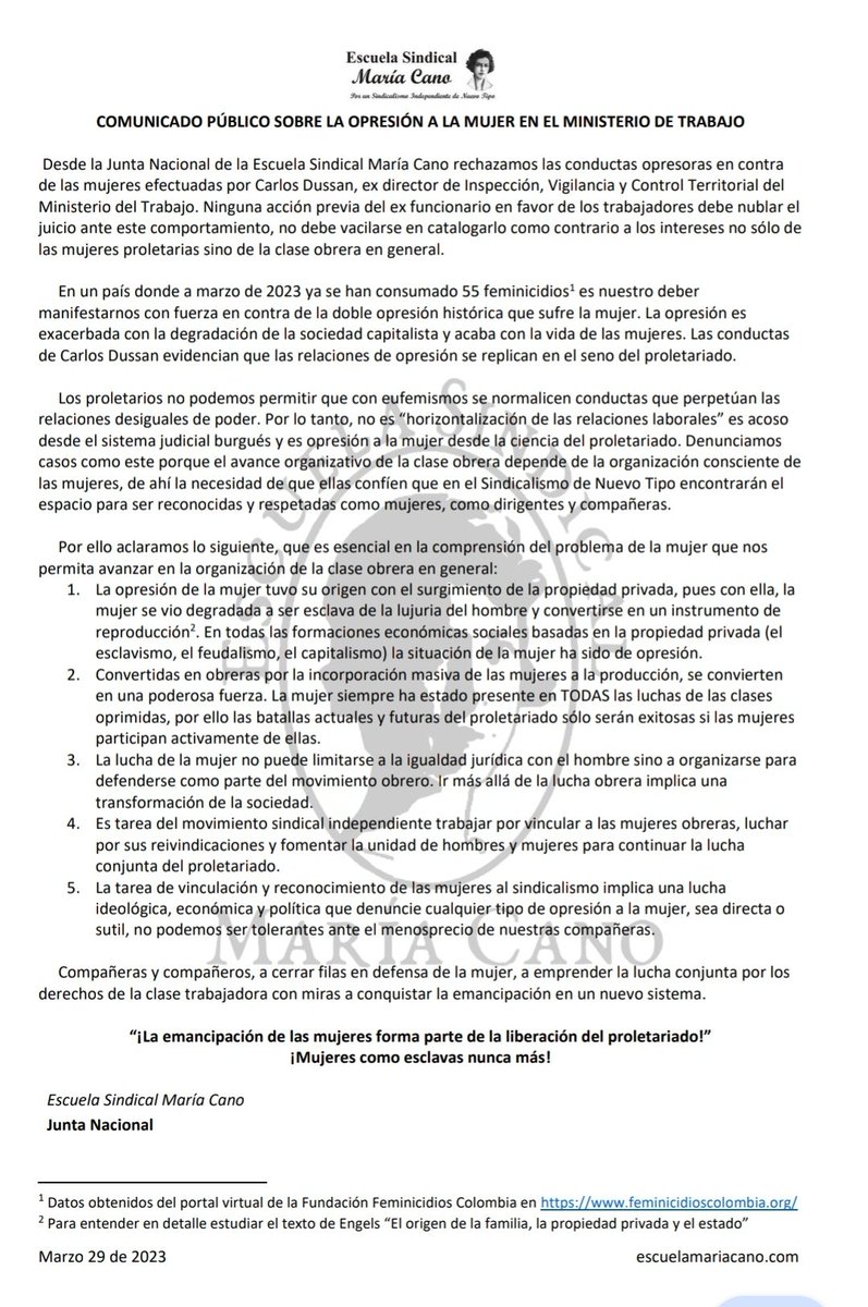 Escuela Sindical María Cano (Asociación) tweet media