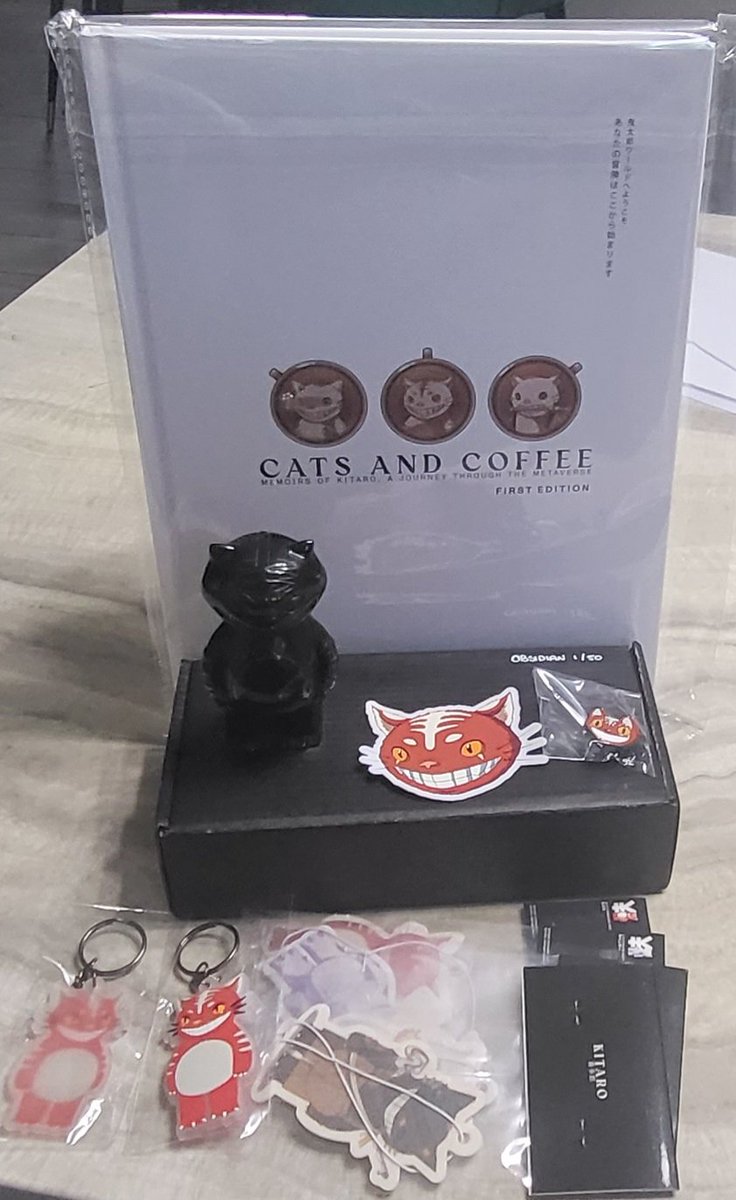 HeXxXteK's tweet photo. My @KitaroNFT town store purchase has arrived! Looks like the team threw in some extra goodies too 🔥 Couldn't be happier, great quality and arrived in two days! Looks like I got 1/50 for the Obsidian Kitaro Energy Crysyal, so 1st edition lets gooo!! #KitaroMadness #Kitarofam https://t.co/c7VAH5Ojo8