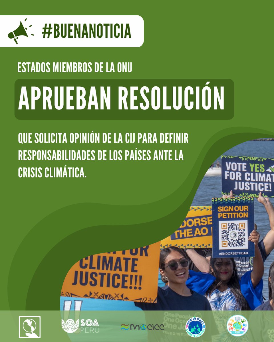 jpccperu's tweet photo. 🏆DÍA HISTÓRICO PARA LA JUSTICIA CLIMÁTICA ⚖️

🚨Hoy, en la 77 sesión de la Asamblea General de la ONU, se aprobó por consenso la Resolución que solicita la opinión a la Corte Internacional de Justicia (@CIJ_ICJ) sobre las obligaciones de los estados frente a la #crisisclimática https://t.co/iNQEmRc6Hp