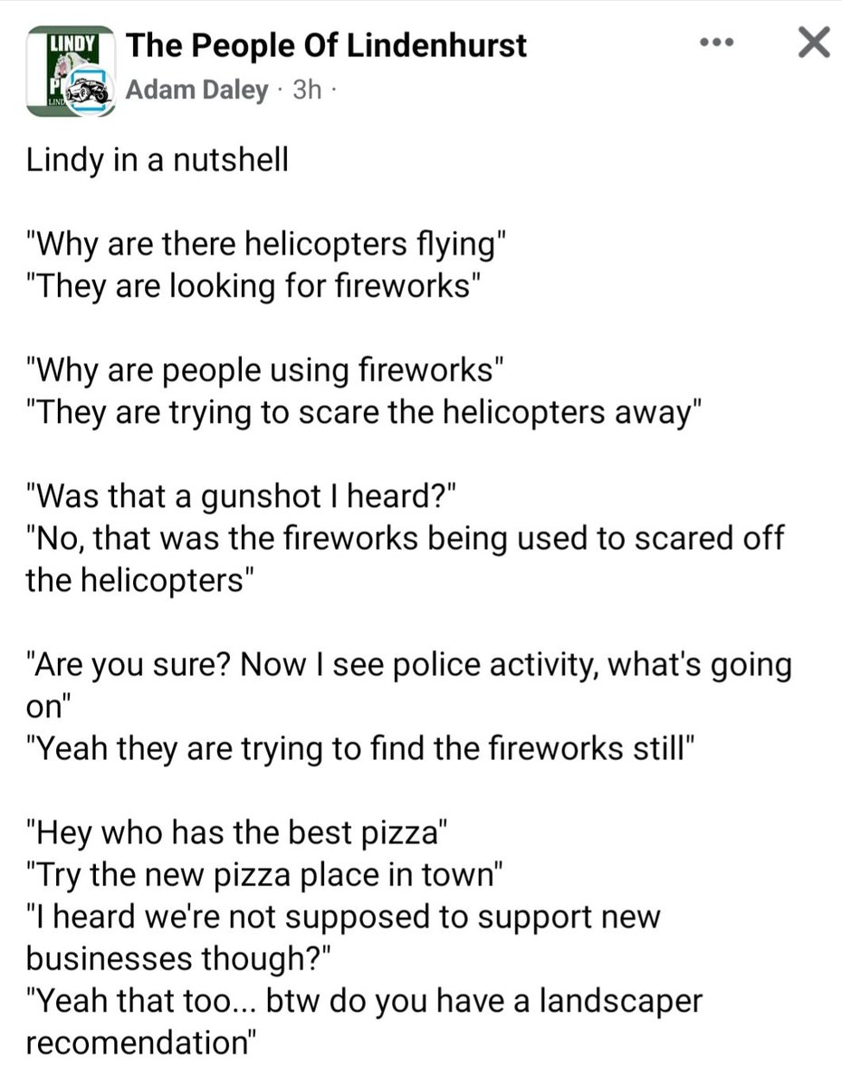 djurgens78's tweet image. The best summary of my town I've ever seen. It makes zero sense, which makes complete sense... #IYKYK #swindlehurst #lindypride