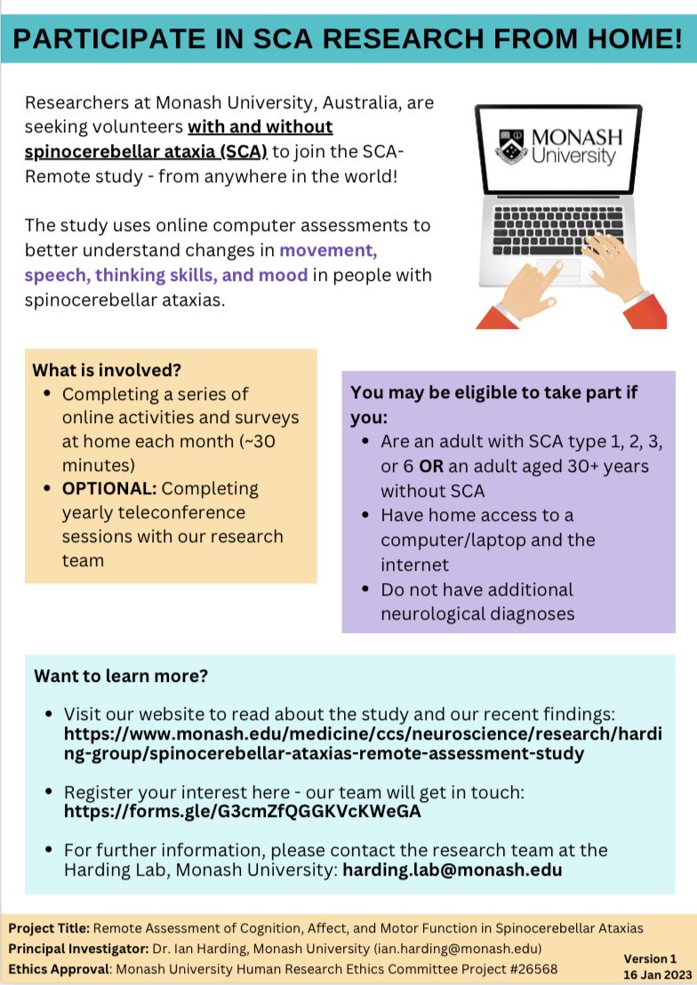 Get involved with #neuroscience #research from the comfort of home!
We are looking for 30yrs+ healthy volunteers from anywhere in the world to complete monthly #cognitive tasks for our remote study investigating #ataxia 💻 🧠 🌏
Register your interest: forms.gle/Mwar8Ut1Kaq3k6…