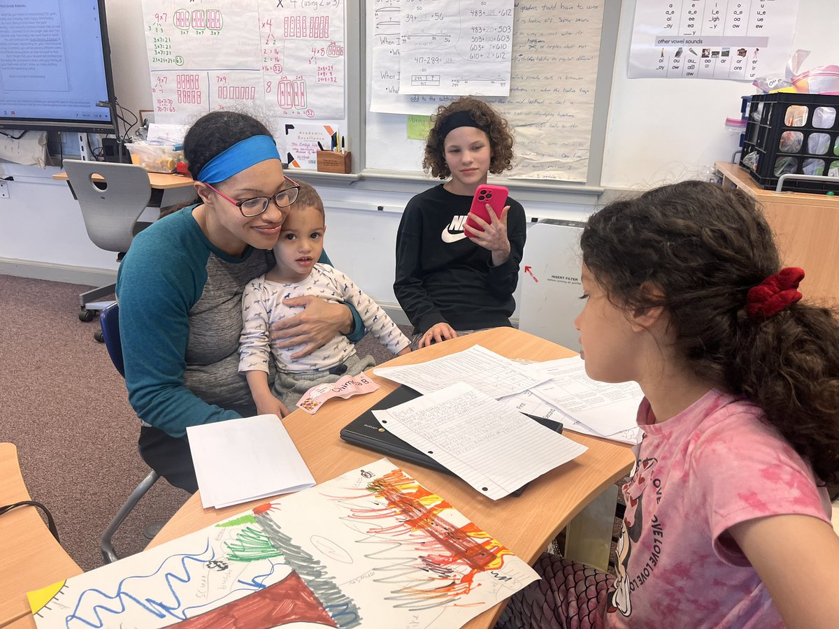 BMESBobcats's tweet photo. Student Led Conferences have returned to BME! Our amazing students led the way with sharing their portfolios, achievements, and goals for Q4.  It’s a family affair.  #oneBME strong finish! @CvilleSchools @ELeducation https://t.co/9ERMyFaMbs