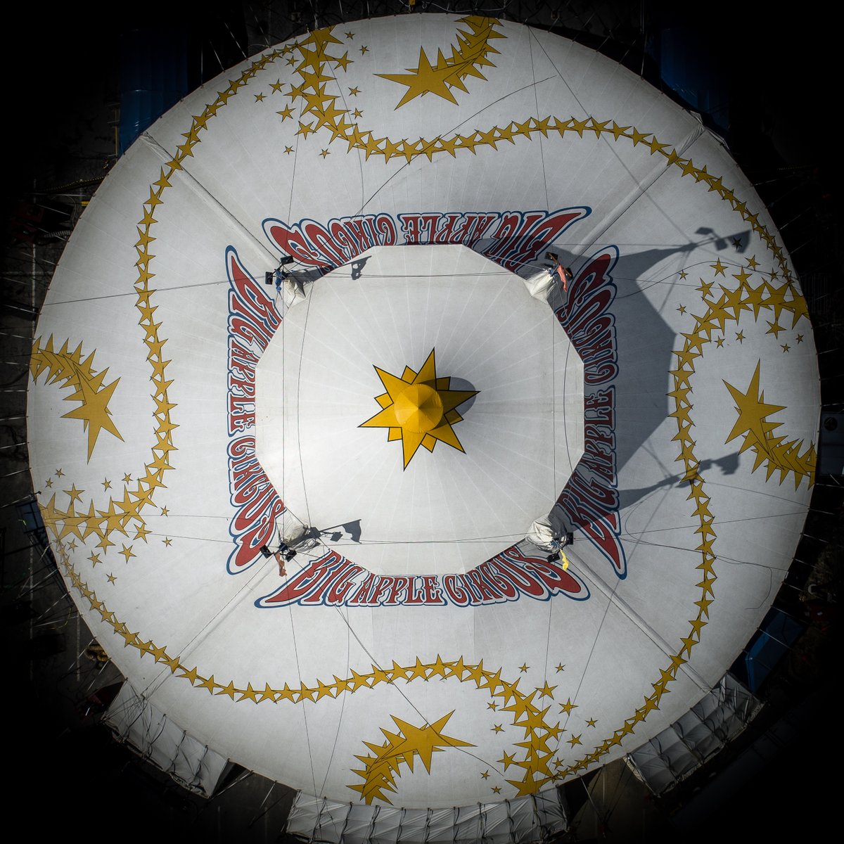 Support_Clown's tweet photo. The top of #Bigapplecircus tent.  Taken a few years ago with a #dji #phantom4pro I love the stars!  #CIRCUS #bigtop https://t.co/s6rIRjwJ3V