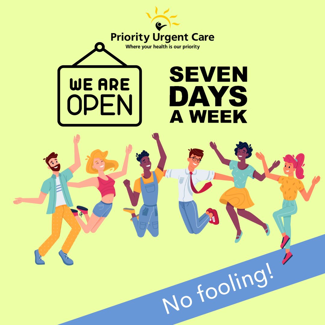 No fooling. Priority Urgent Care is open 7 days a week at all 6 locations. #aprilfools #aprilfoolsday #ellingtonct #oxfordct #easthavenct #cromwellct #unionvillect #newingtonct