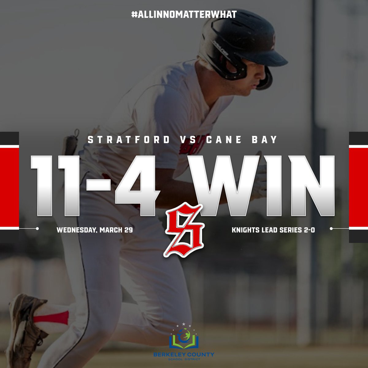 Ball Game! Knights go up 2-0 in the series. Freshman Jarrett Wagner gets the win. Knights look for the sweep Friday on “Student Knight” at home.