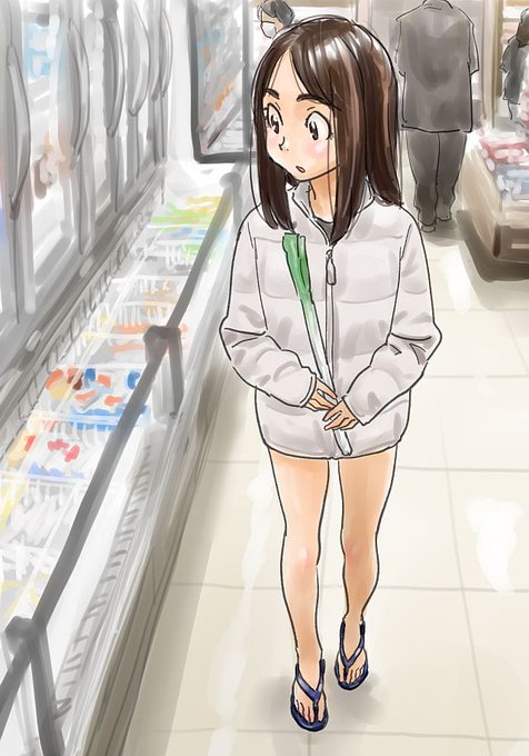 1日の寒暖差が大きい時節柄かこんなカッコの子を見かけてちょっと驚いた 