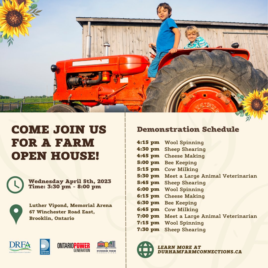 Durham Farm Connections Open House is less then a week away. This fun filled event has demonstrations throughout the event. April 5 starting at 3:30 pm until 8:00 pm. ✅Food bank donations #durhamregion #agriculture #farm #OntAg #openhouse #Brookin