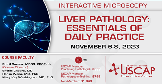 ☑️ Register now for <a href="/theuscap/">USCAP</a> Integrative Microscopy course Liver Pathology: Essentials of Daily Practice, featuring UCLA Pathology’s Dr. Hanlin Wang (<a href="/HanlinWang13/">Hanlin Wang</a>)! #Pathology #path2path #PathTwitter #liverpath

More here  ➨ bit.ly/3nl9FFF