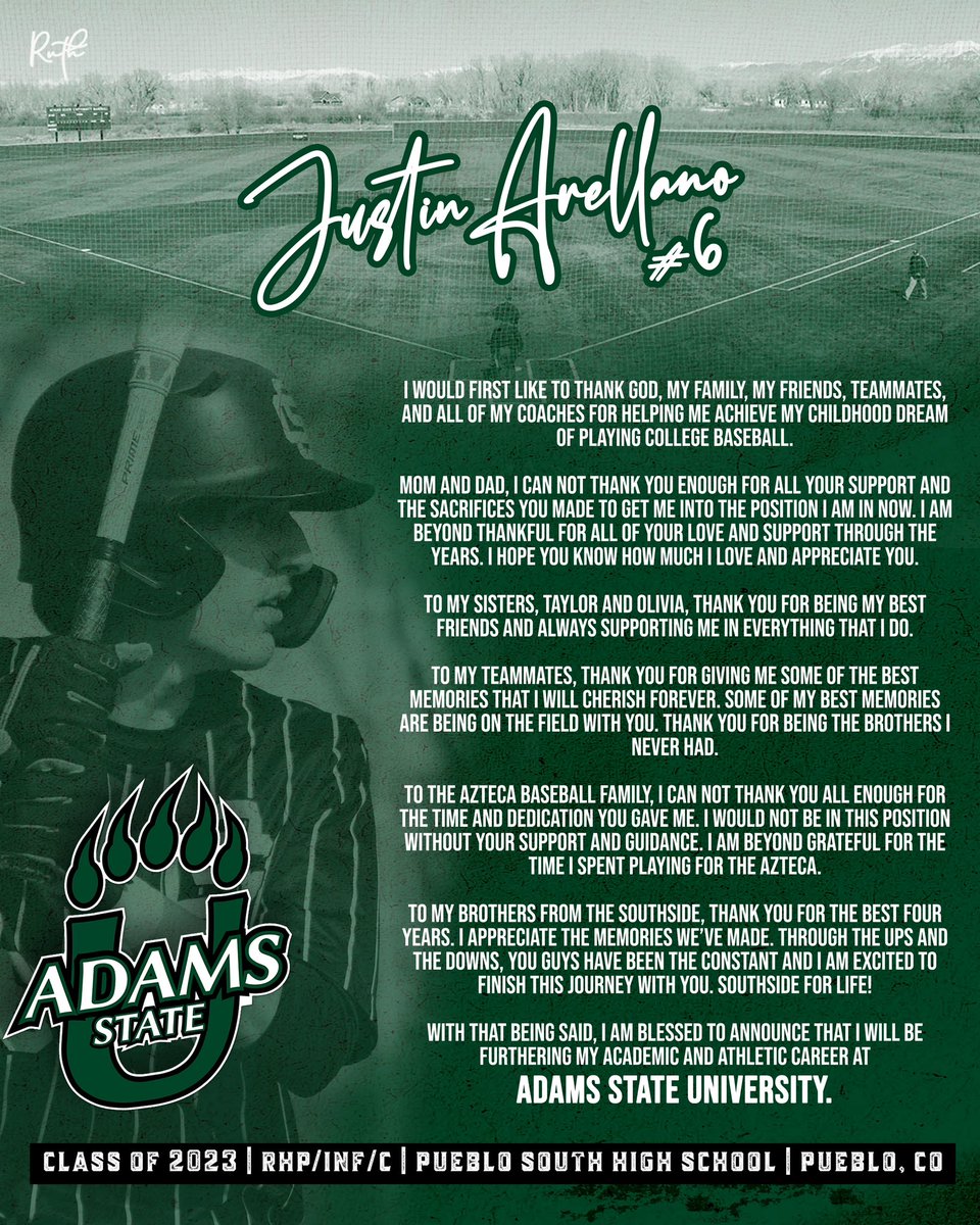 jbarellano06's tweet photo. Extremely honored to announce my commitment to further my academic and baseball career at Adams State University. 

Excited to be a Grizzly next fall. #GoGrizz

@ASUGrizzlies @BruceDelTondo @PuebloSouthBSB @RUTHProCo @UncommonSC @comocoperforma2 @KevinO_19 @CoachNickPick https://t.co/nwiVGriJ1p